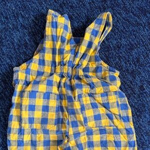 Vintage Kids Blue and Yellow Checkered Overalls